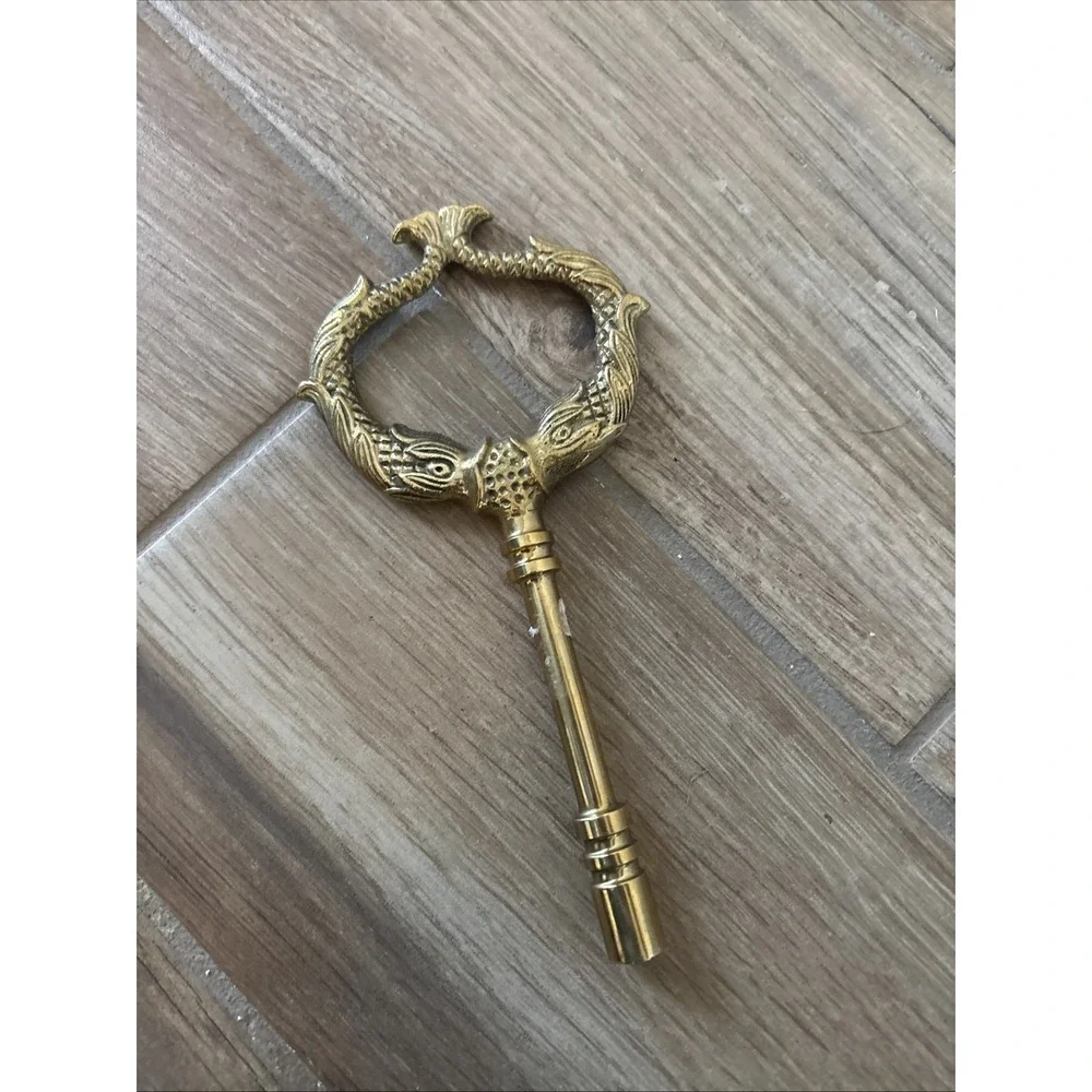 Vintage Koi Fish Solid Brass Gas Clock Key 7.5 Inches